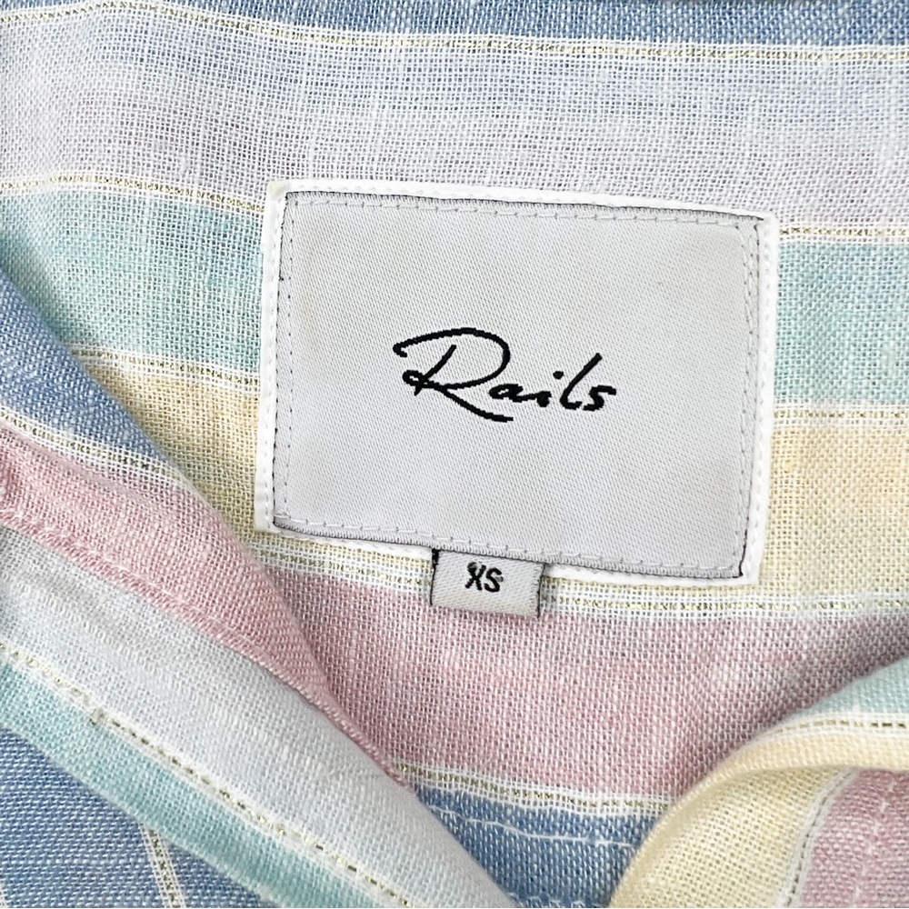 Rails Charli Jubilee Metallic Rainbow Stripe Long Sleeve Linen Button Down Sz XS - Picture 6 of 9